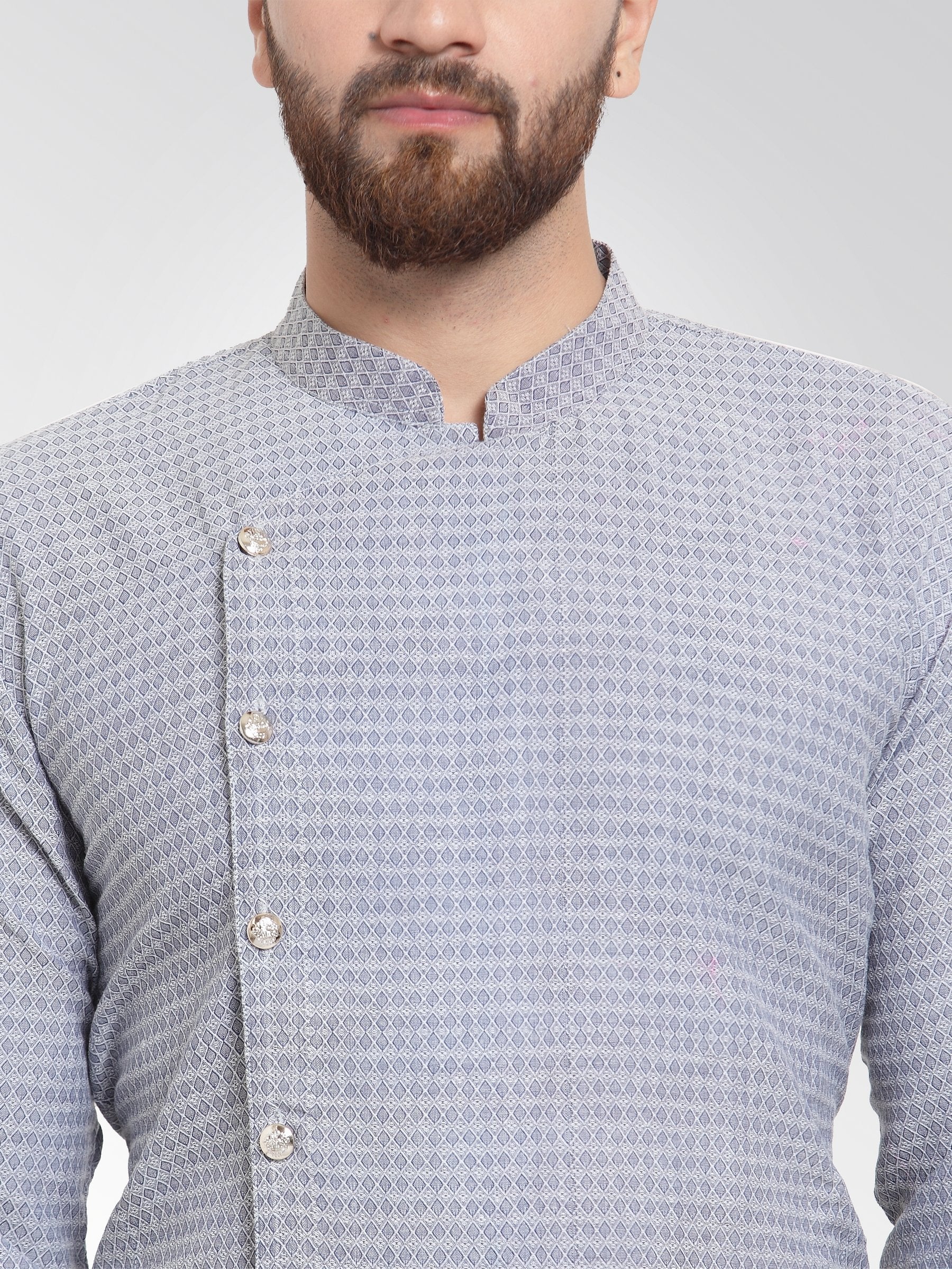 Jompers Men's Steel Blue Self Design Kurta with Pajama - Distacart