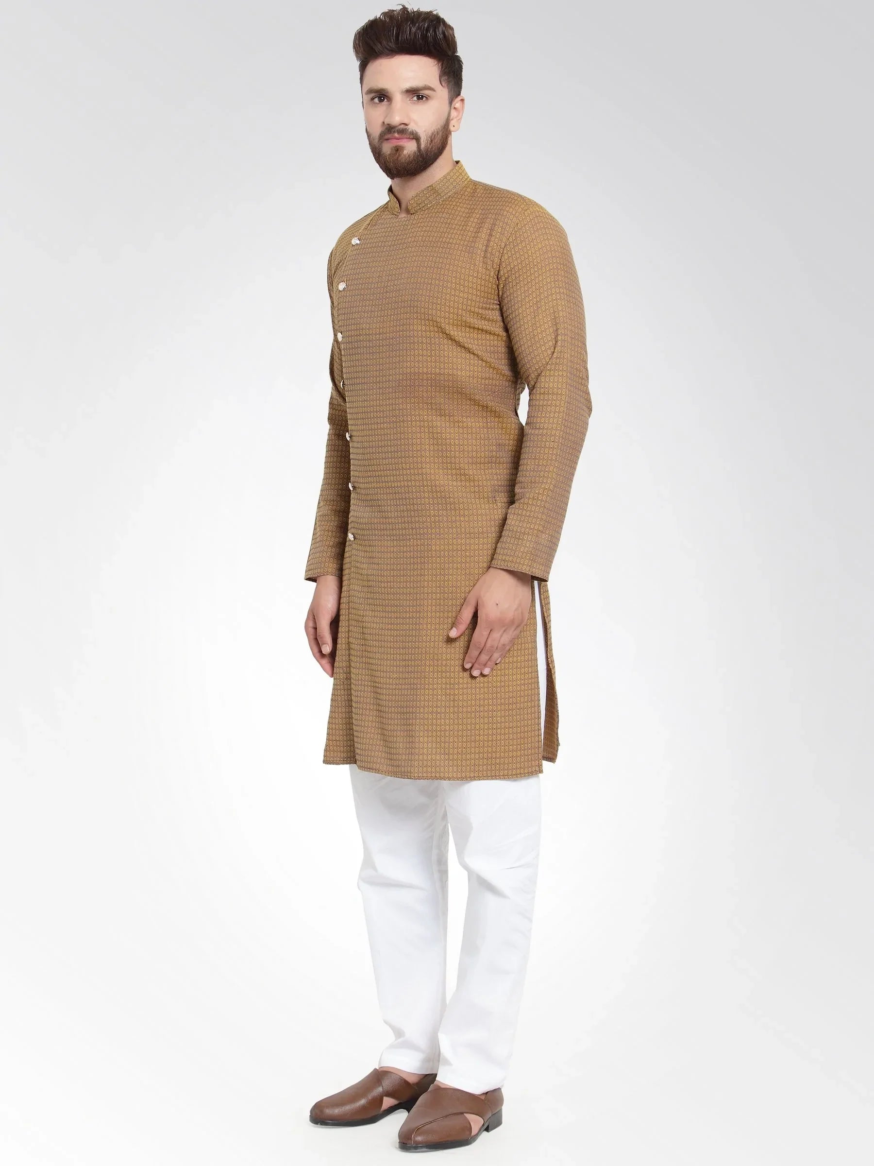 Jompers Men's Yellow Self Design Kurta with Pajama - Distacart