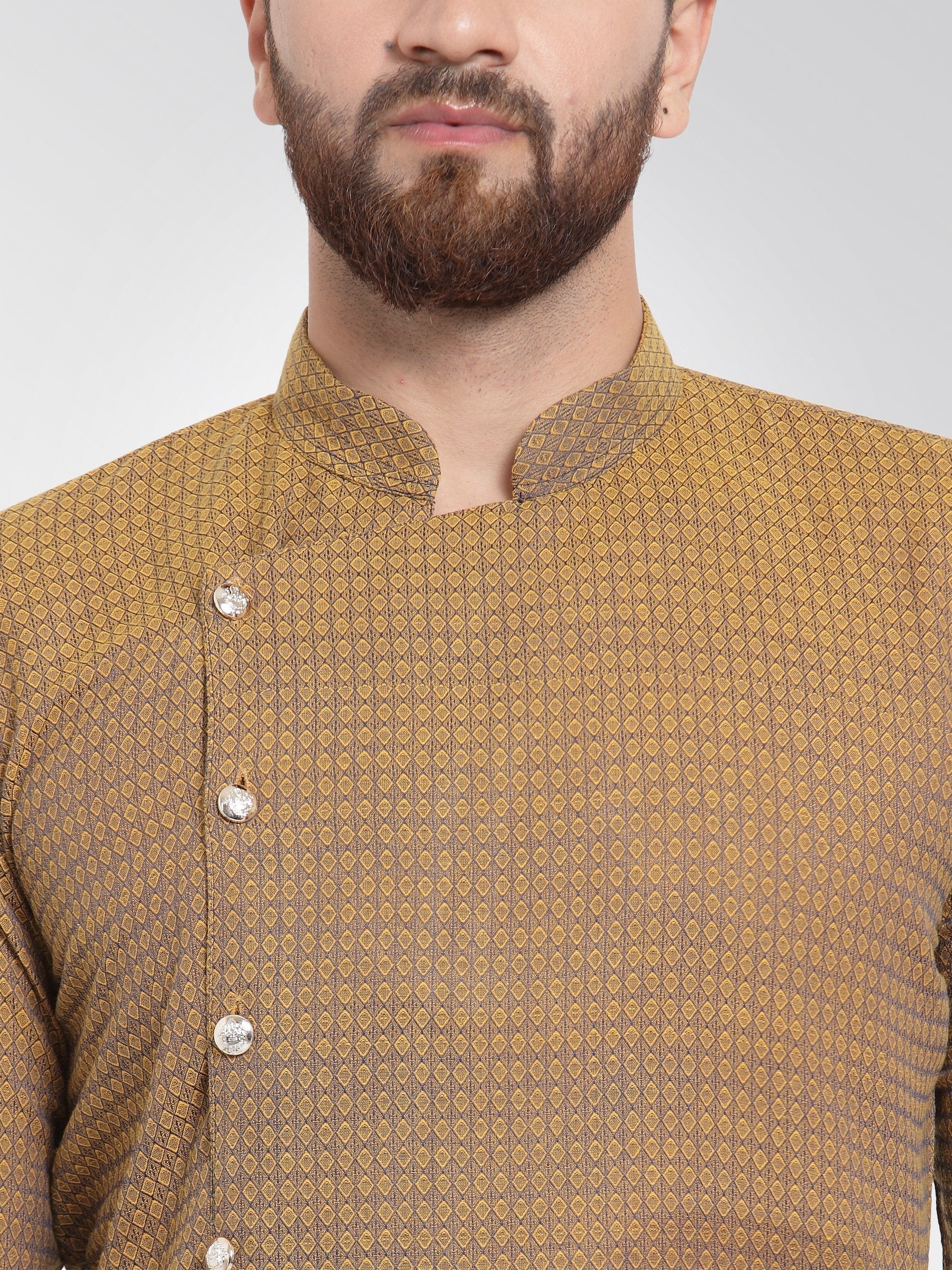 Jompers Men's Yellow Self Design Kurta with Pajama - Distacart