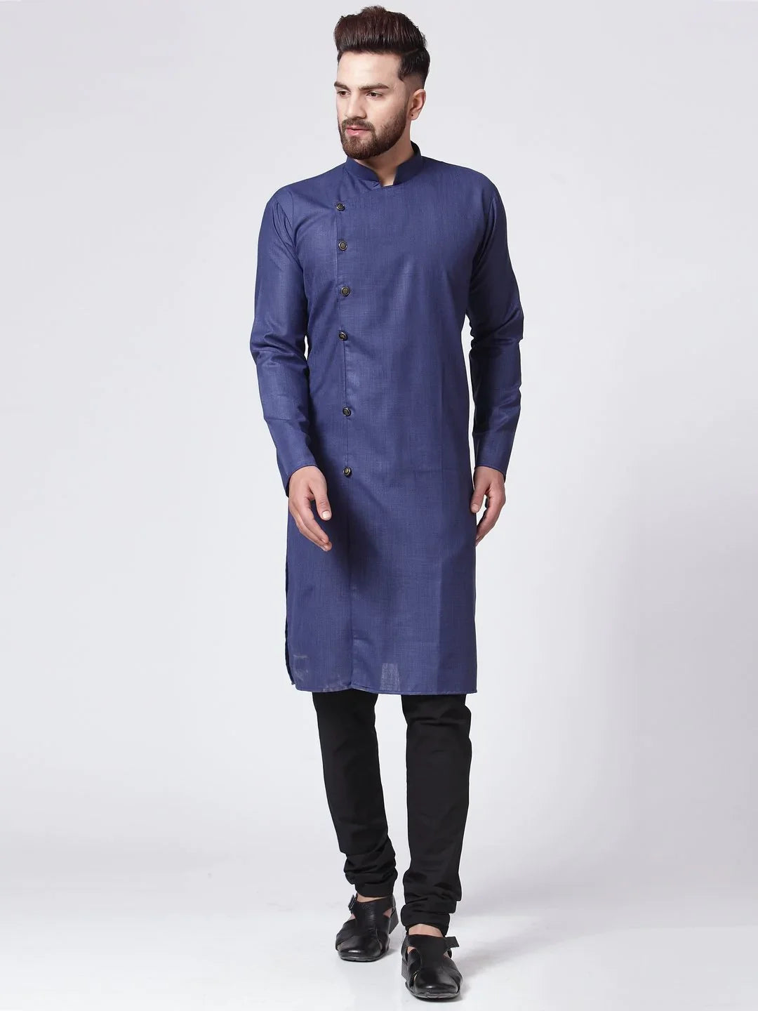 Jompers Men's Navy-Blue Solid Kurta with Churidar - Distacart