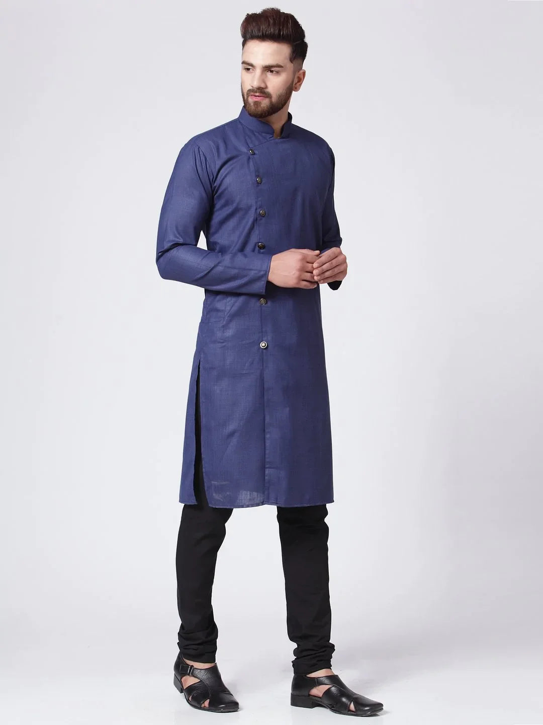Jompers Men's Navy-Blue Solid Kurta with Churidar - Distacart