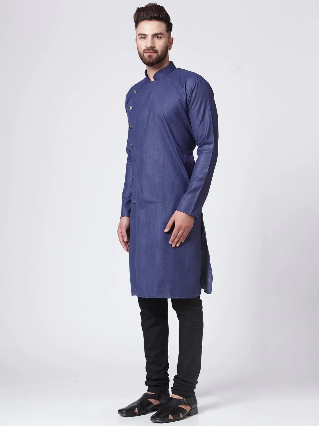 Jompers Men's Navy-Blue Solid Kurta with Churidar - Distacart