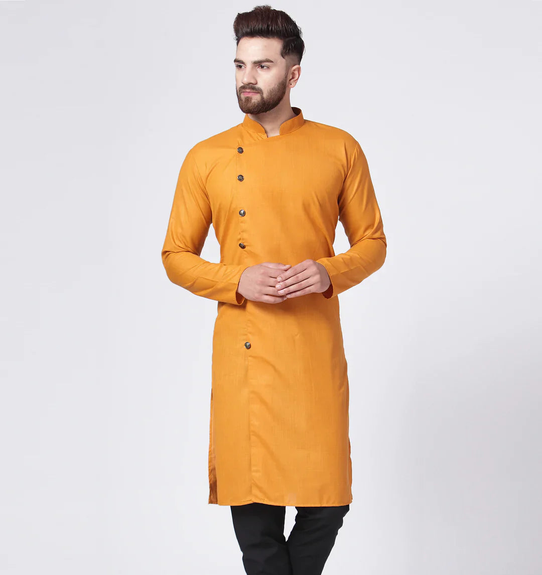 Jompers Men's Yellow Solid Kurta Only - Distacart
