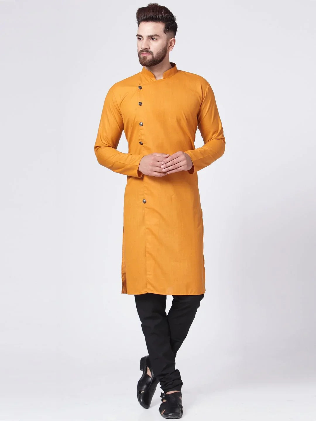 Jompers Men's Yellow Solid Kurta with Churidar - Distacart