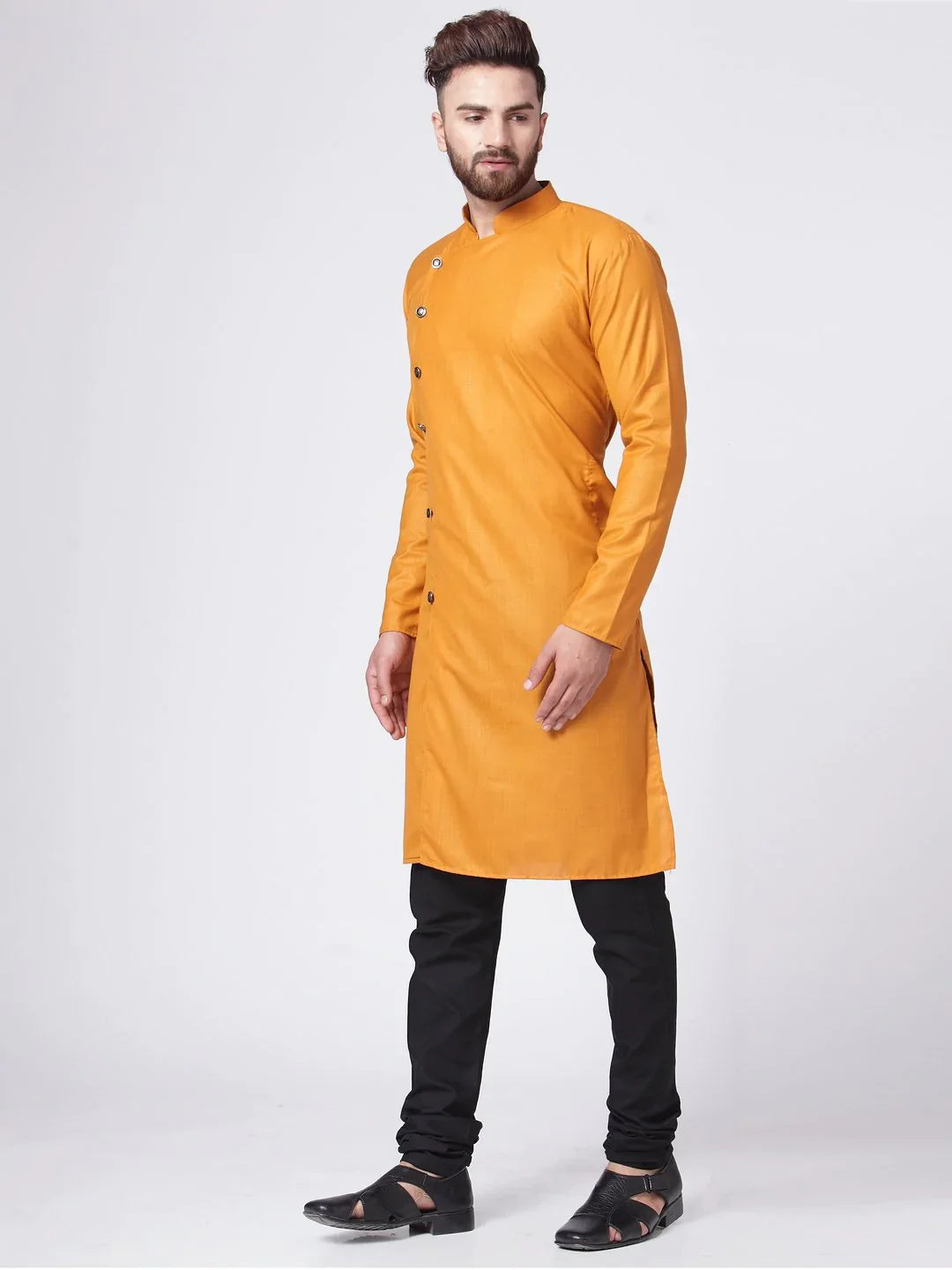 Jompers Men's Yellow Solid Kurta with Churidar - Distacart