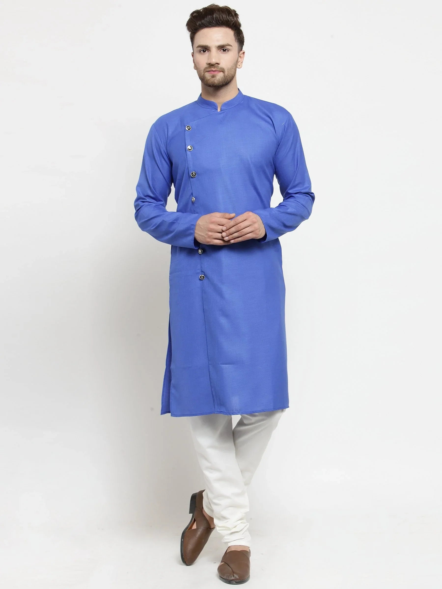 Jompers Men's Royal-Blue Solid Kurta with Churidar - Distacart