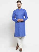 Thumbnail for Jompers Men's Royal-Blue Solid Kurta with Churidar - Distacart
