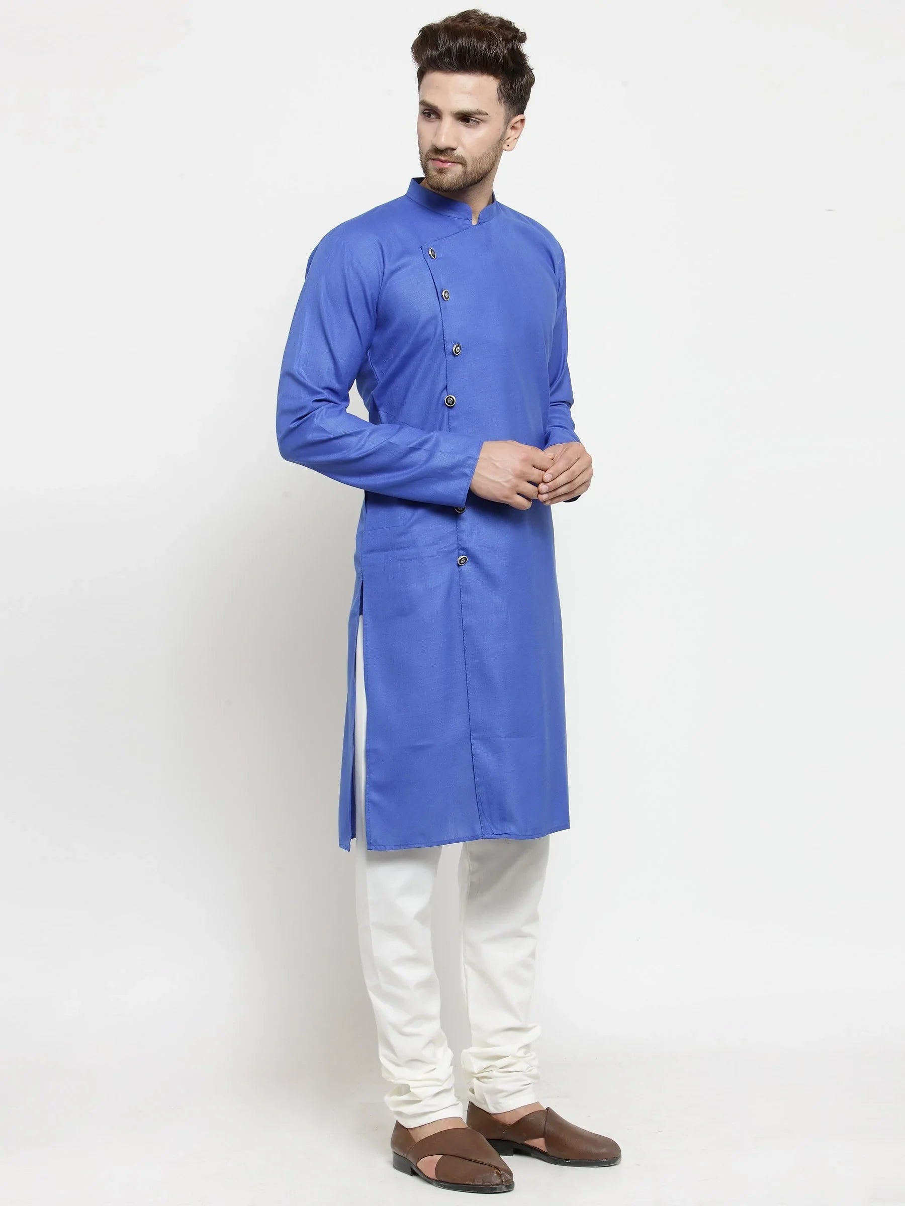 Jompers Men's Royal-Blue Solid Kurta with Churidar - Distacart