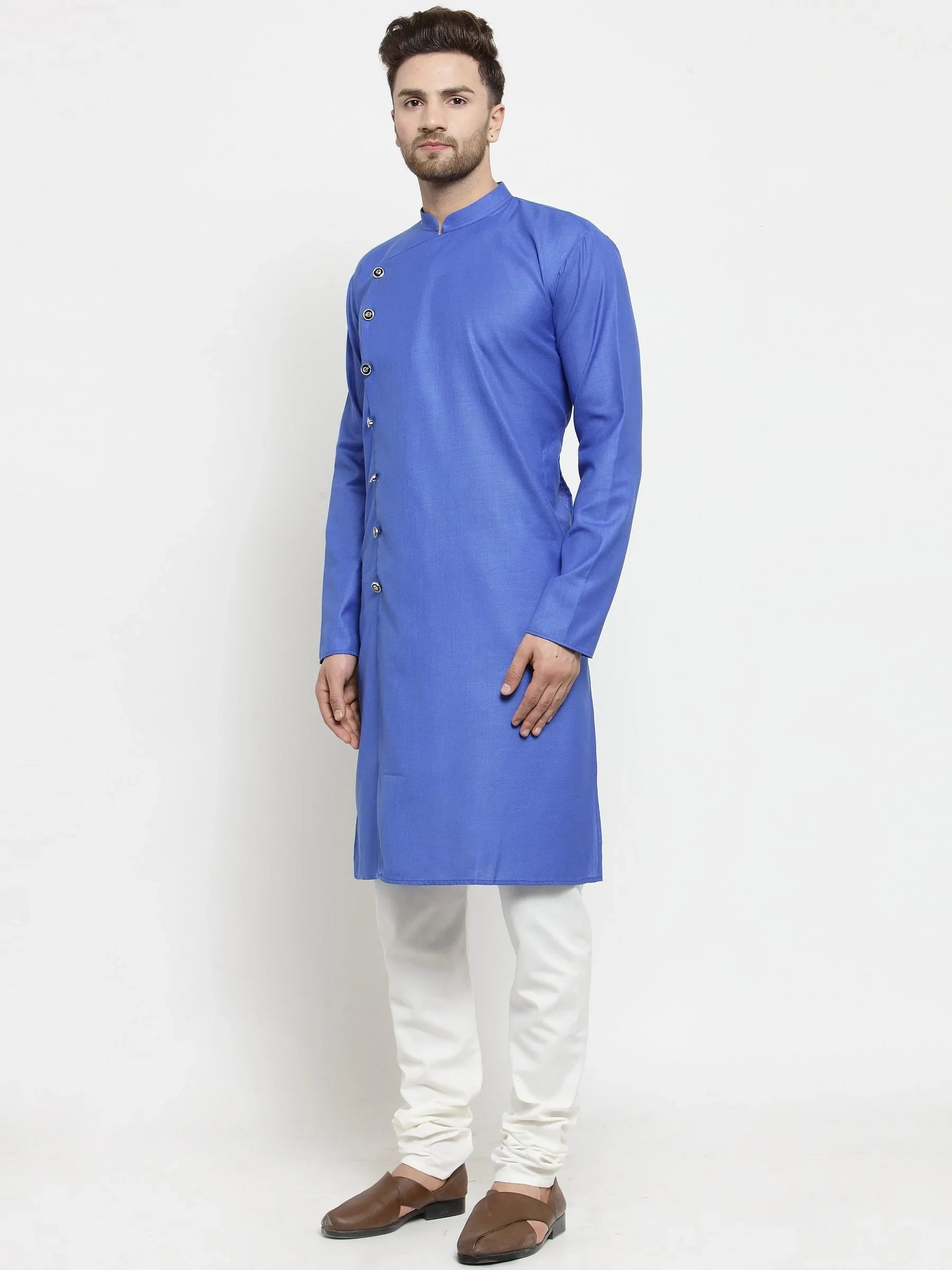 Jompers Men's Royal-Blue Solid Kurta with Churidar - Distacart