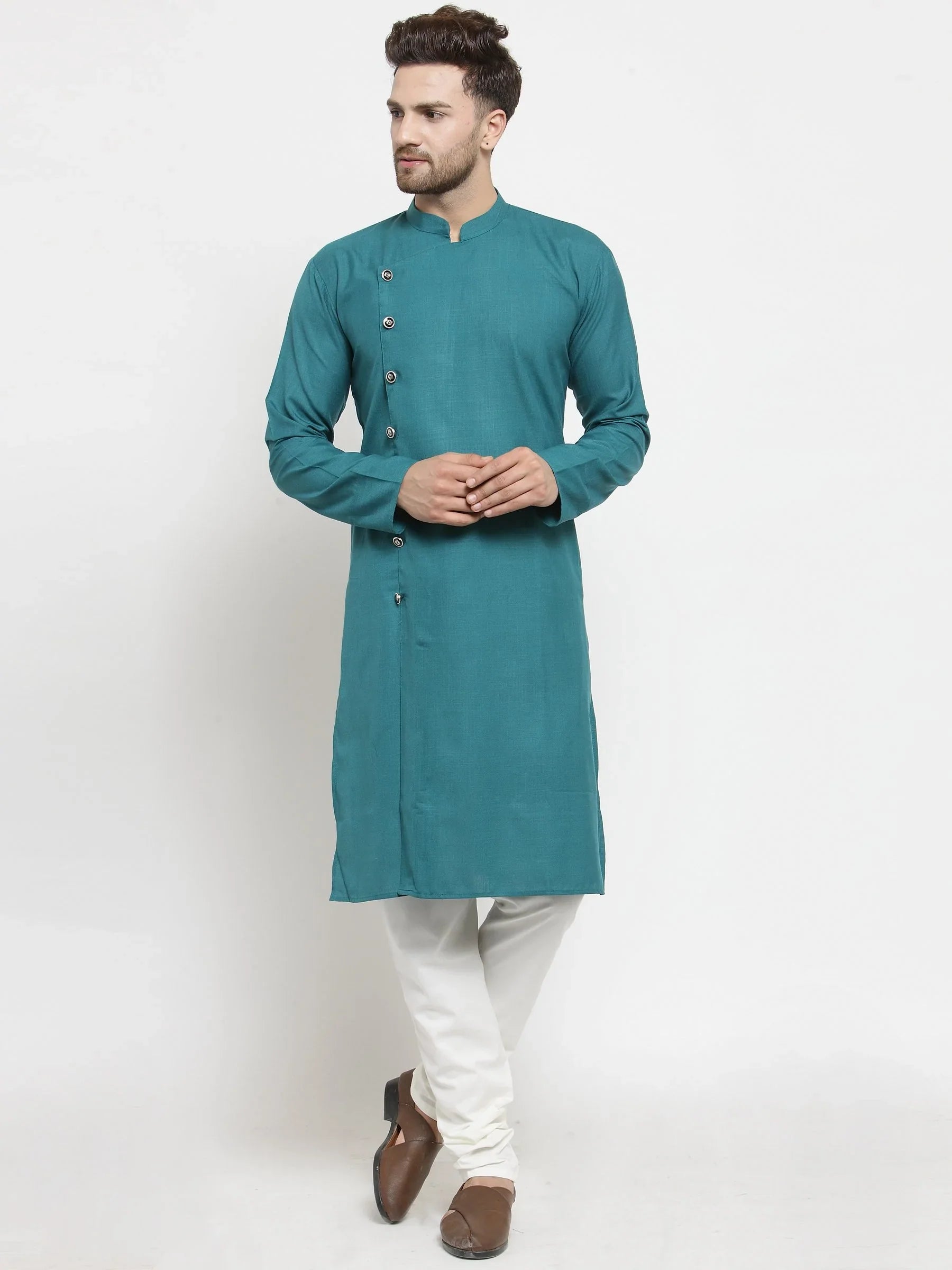 Jompers Men's Green Solid Kurta with Churidar - Distacart