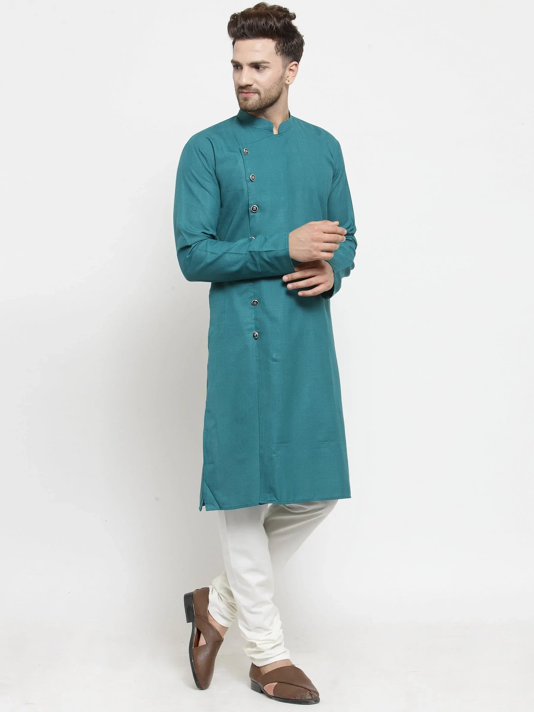 Jompers Men's Green Solid Kurta with Churidar - Distacart