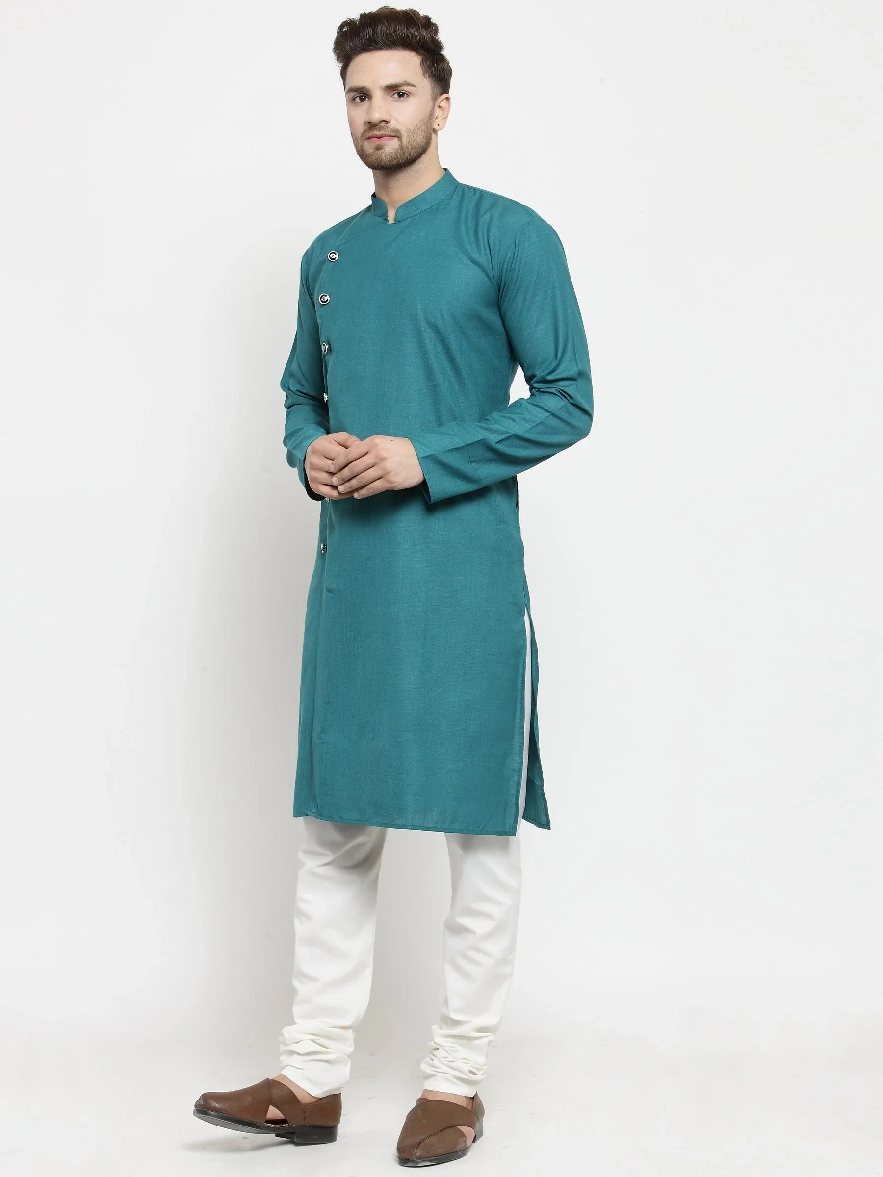 Jompers Men's Green Solid Kurta with Churidar - Distacart