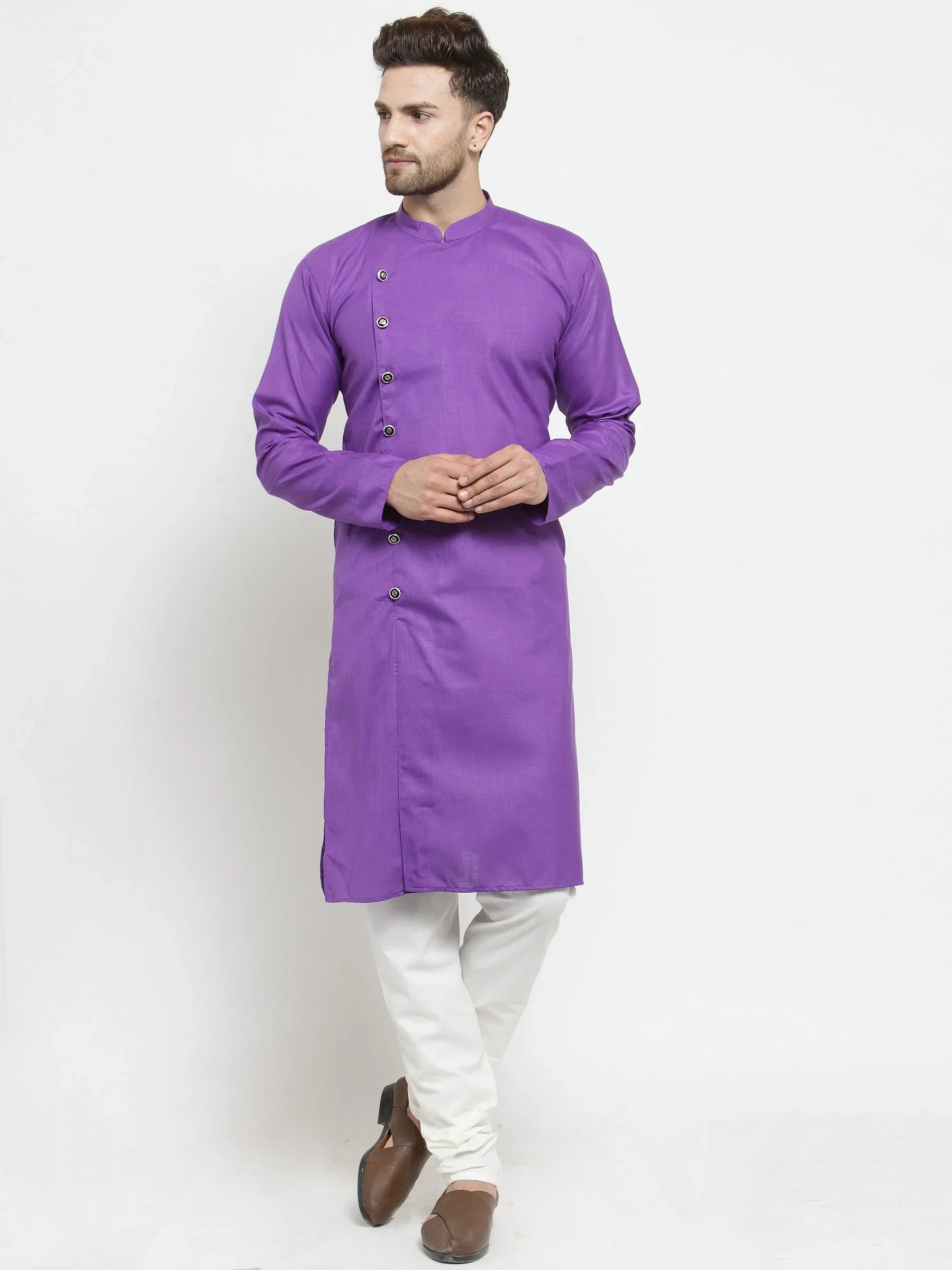 Jompers Men's Purple Solid Kurta with Churidar - Distacart