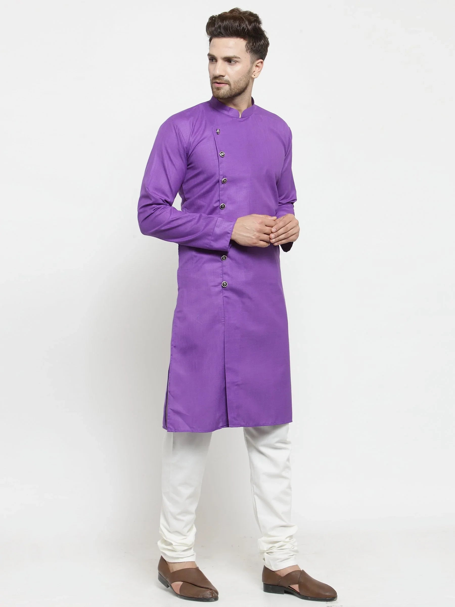 Jompers Men's Purple Solid Kurta with Churidar - Distacart