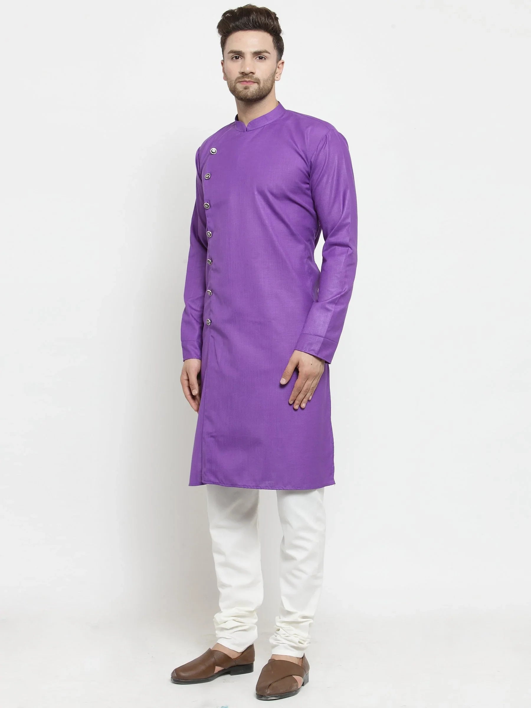 Jompers Men's Purple Solid Kurta with Churidar - Distacart