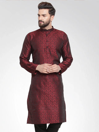 Jompers Men's Maroon-Colored & Black Self Design Kurta Only - Distacart