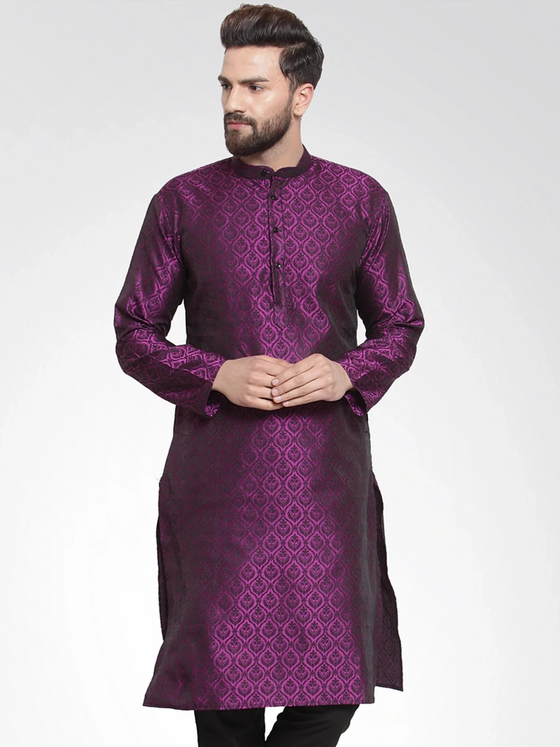 Jompers Men's Purple-Colored & Black Self Design Kurta Only - Distacart