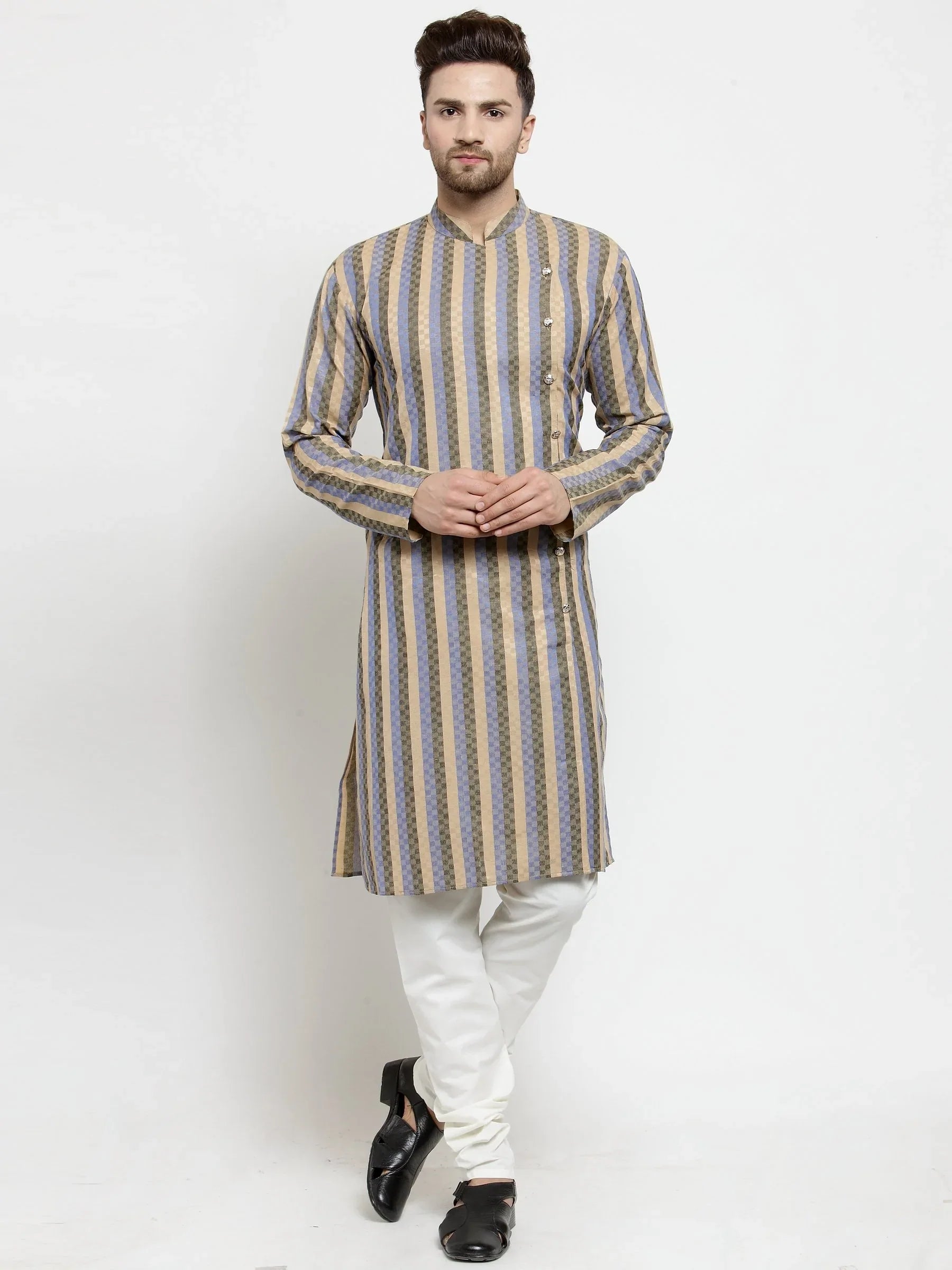 Jompers Men's Blue and black Self Design Stripped Kurta Only - Distacart