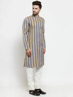 Thumbnail for Jompers Men's Blue and black Self Design Stripped Kurta Only - Distacart
