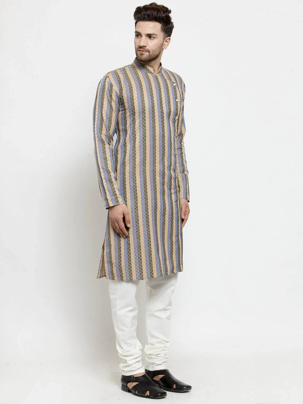 Jompers Men's Blue and black Self Design Stripped Kurta Only - Distacart