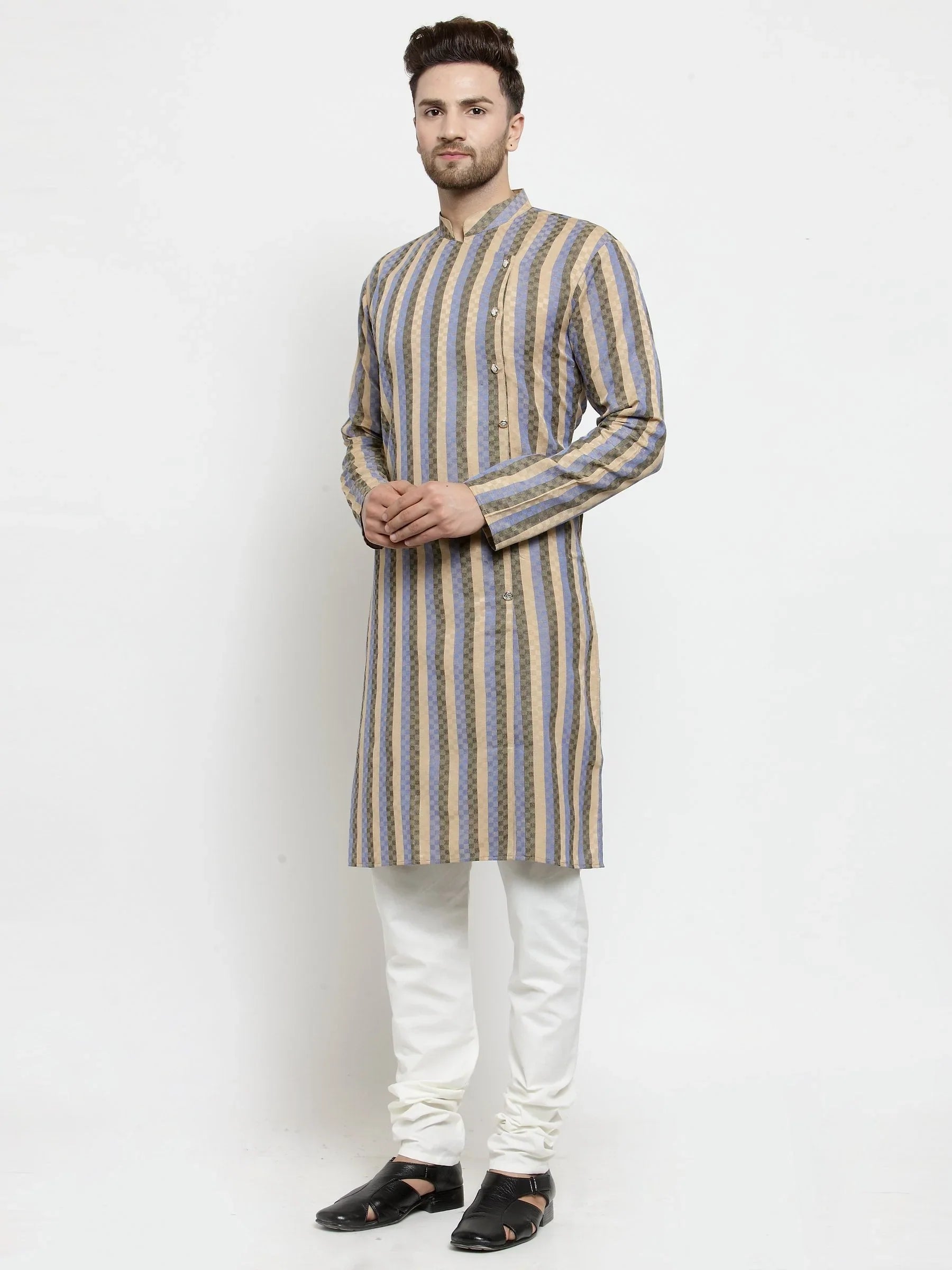 Jompers Men's Blue and black Self Design Stripped Kurta Only - Distacart