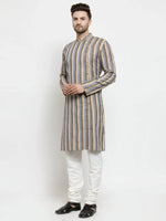 Thumbnail for Jompers Men's Blue and black Self Design Stripped Kurta Only - Distacart