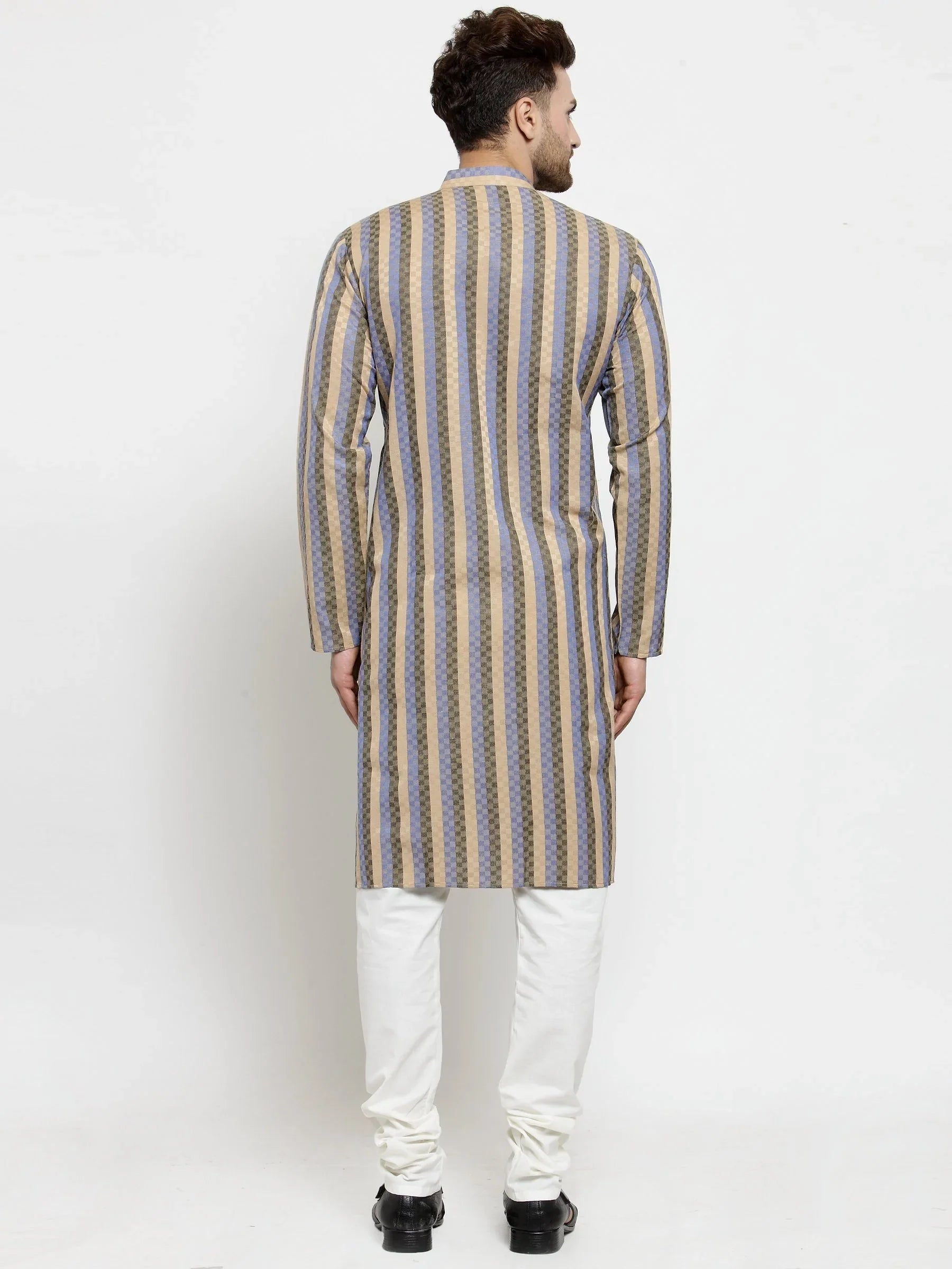 Jompers Men's Blue and black Self Design Stripped Kurta Only - Distacart