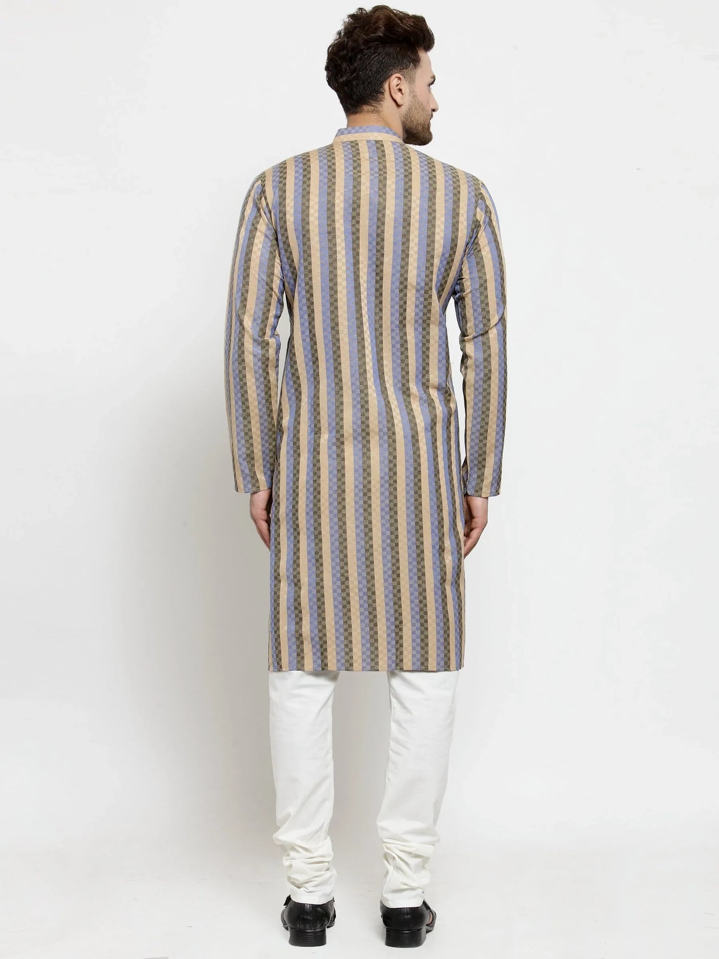 Jompers Men's Blue and black Self Design Stripped Kurta Only - Distacart