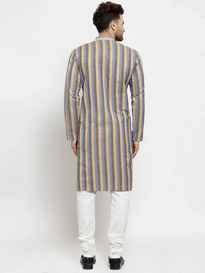 Jompers Men's Blue and black Self Design Stripped Kurta Only - Distacart