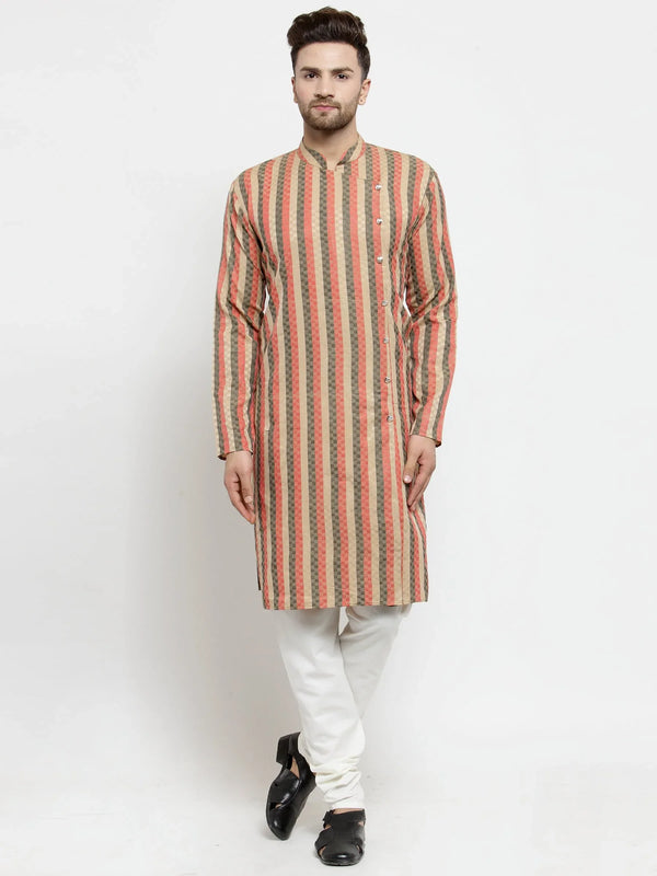 Jompers Men's Red and black Self Design Stripped Kurta Only - Distacart