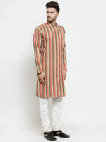 Thumbnail for Jompers Men's Red and black Self Design Stripped Kurta Only - Distacart