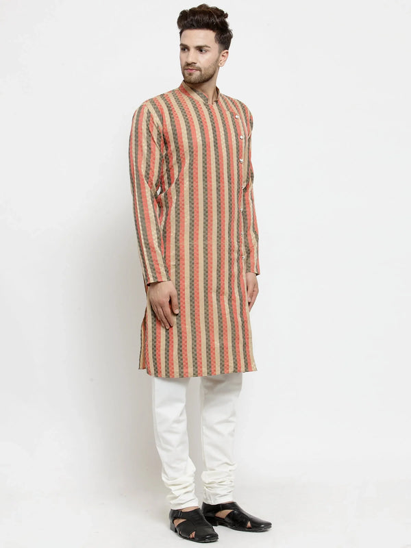 Jompers Men's Red and black Self Design Stripped Kurta Only - Distacart
