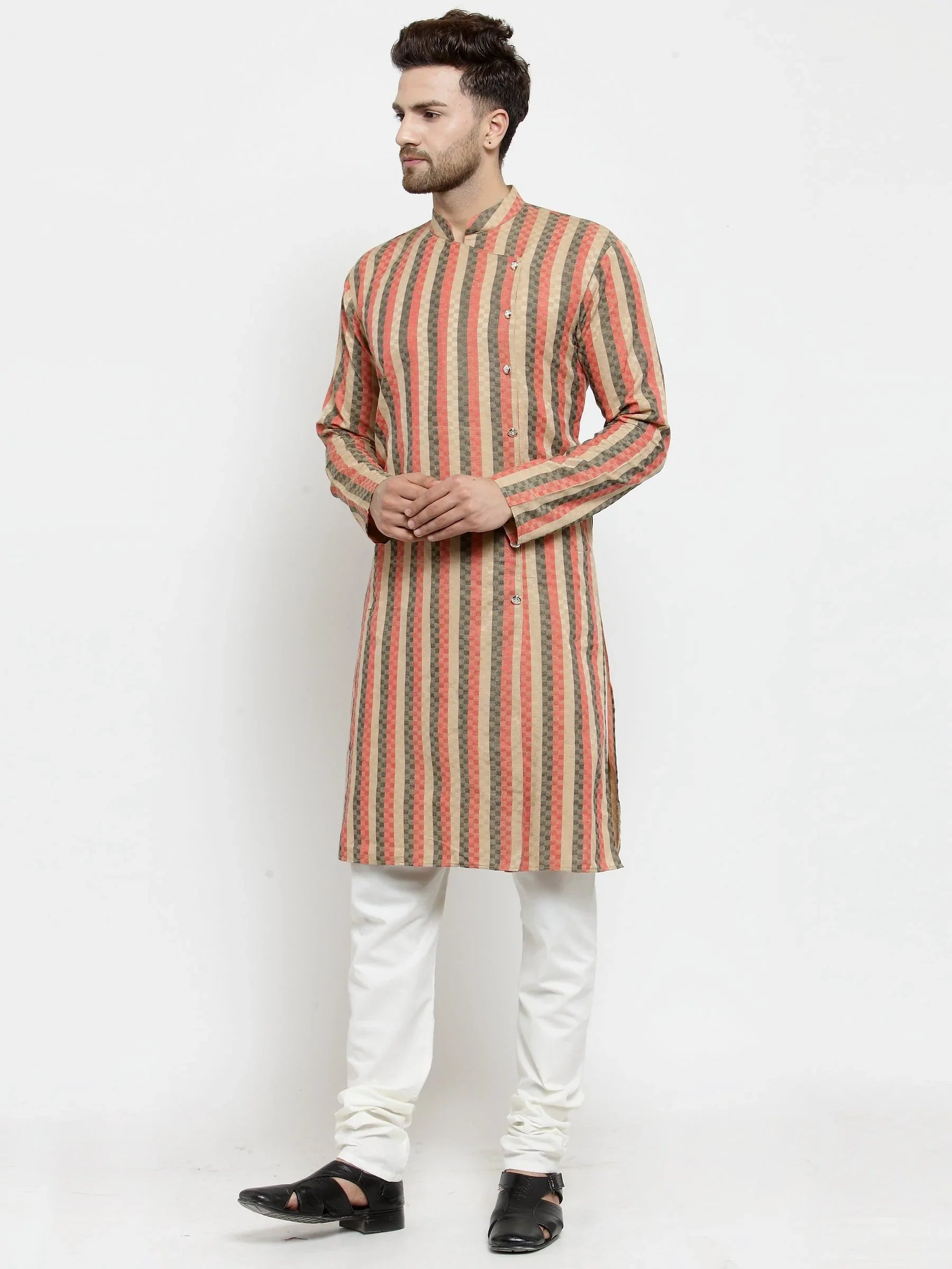 Jompers Men's Red and black Self Design Stripped Kurta Only - Distacart