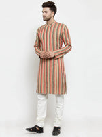 Thumbnail for Jompers Men's Red and black Self Design Stripped Kurta Only - Distacart