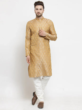 Jompers Men's Silver-Colored & Golden Self Design Kurta with Churidar - Distacart