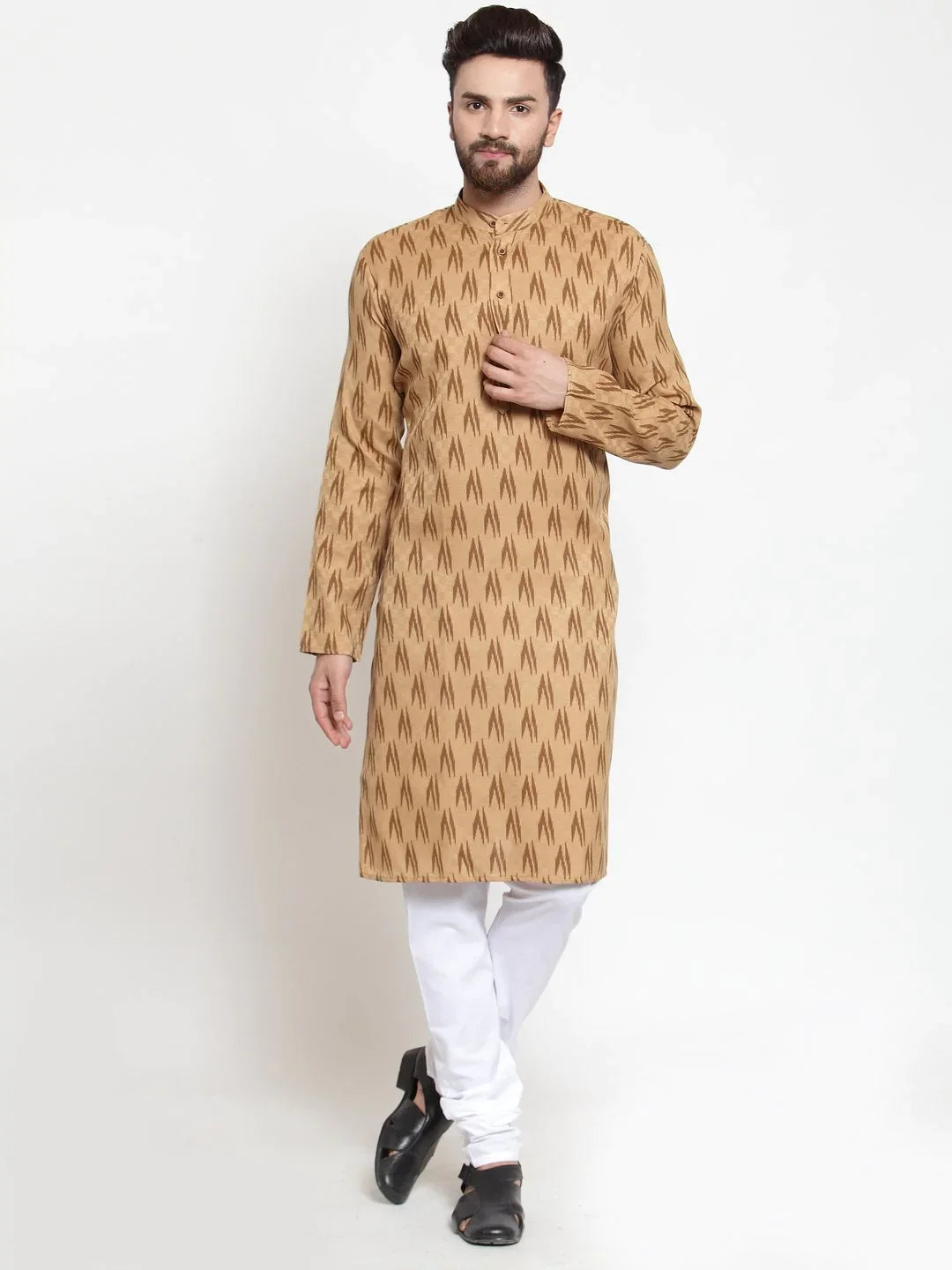 Jompers Men's Brown Printed Kurta with Churidar - Distacart
