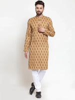 Thumbnail for Jompers Men's Brown Printed Kurta with Churidar - Distacart