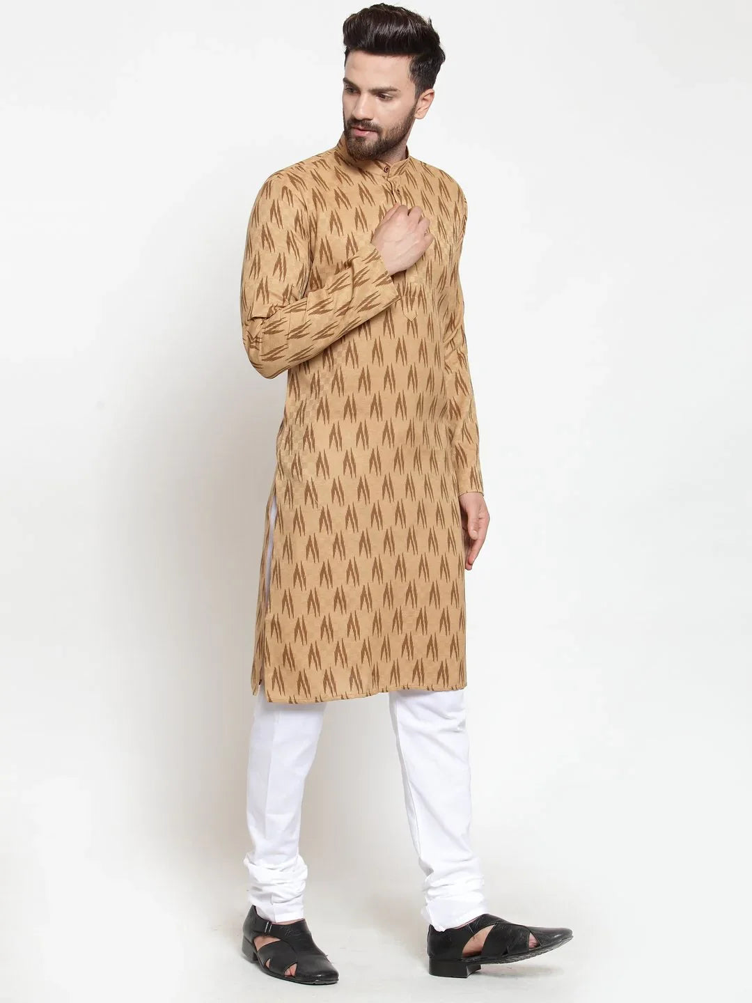 Jompers Men's Brown Printed Kurta with Churidar - Distacart