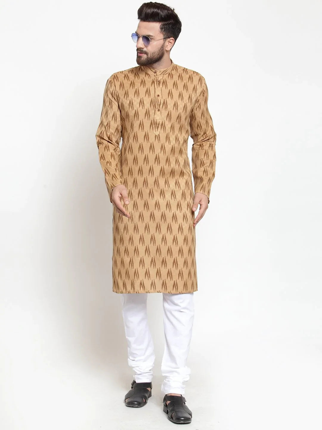 Jompers Men's Brown Printed Kurta with Churidar - Distacart