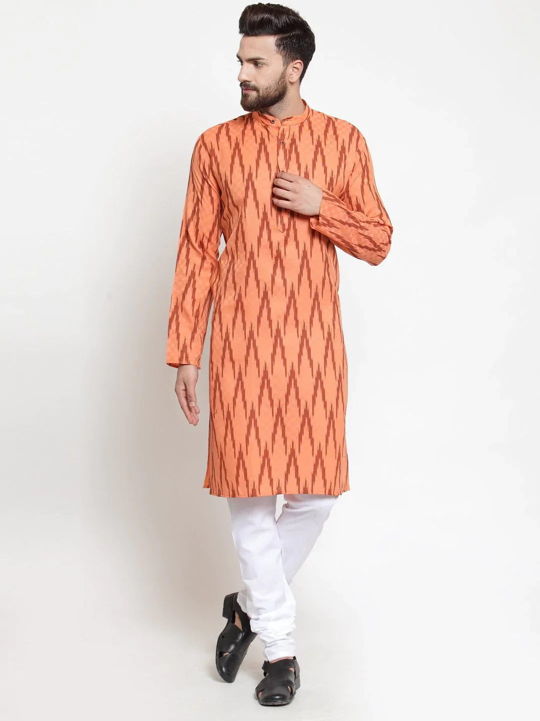 Jompers Men's Orange Printed Kurta Only - Distacart