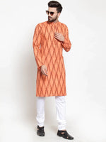 Thumbnail for Jompers Men's Orange Printed Kurta Only - Distacart