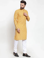 Thumbnail for Jompers Men's Yellow Printed Kurta Only - Distacart
