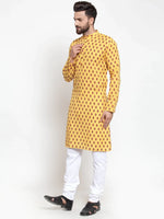 Thumbnail for Jompers Men's Yellow Printed Kurta Only - Distacart