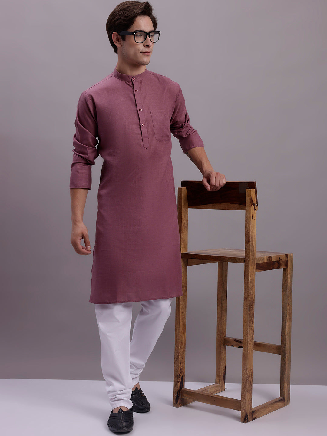 Jompers Men's Solid Cotton Kurta With Pyjamas - Magenta - Distacart
