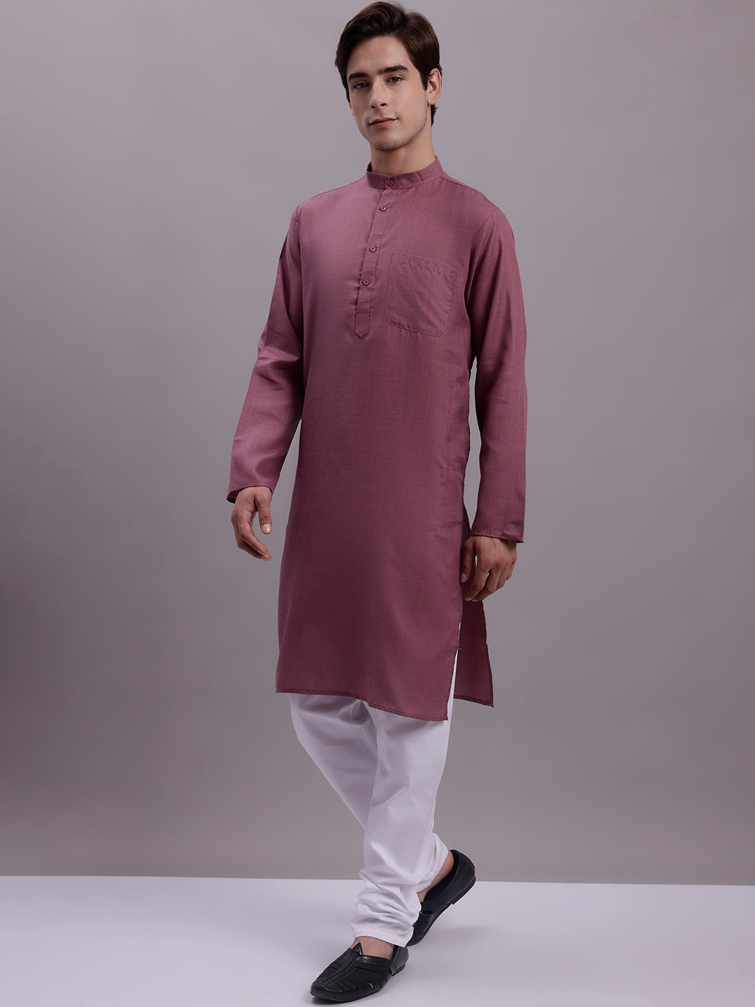 Jompers Men's Solid Cotton Kurta With Pyjamas - Magenta - Distacart