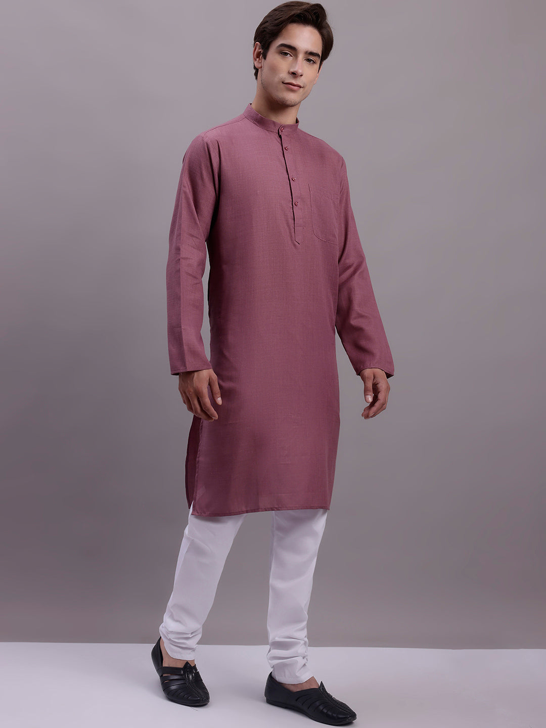 Jompers Men's Solid Cotton Kurta With Pyjamas - Magenta - Distacart