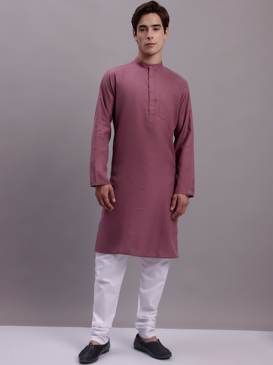 Jompers Men's Solid Cotton Kurta With Pyjamas - Magenta - Distacart