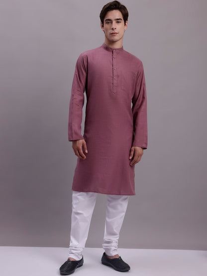 Jompers Men's Solid Cotton Kurta With Pyjamas - Magenta - Distacart