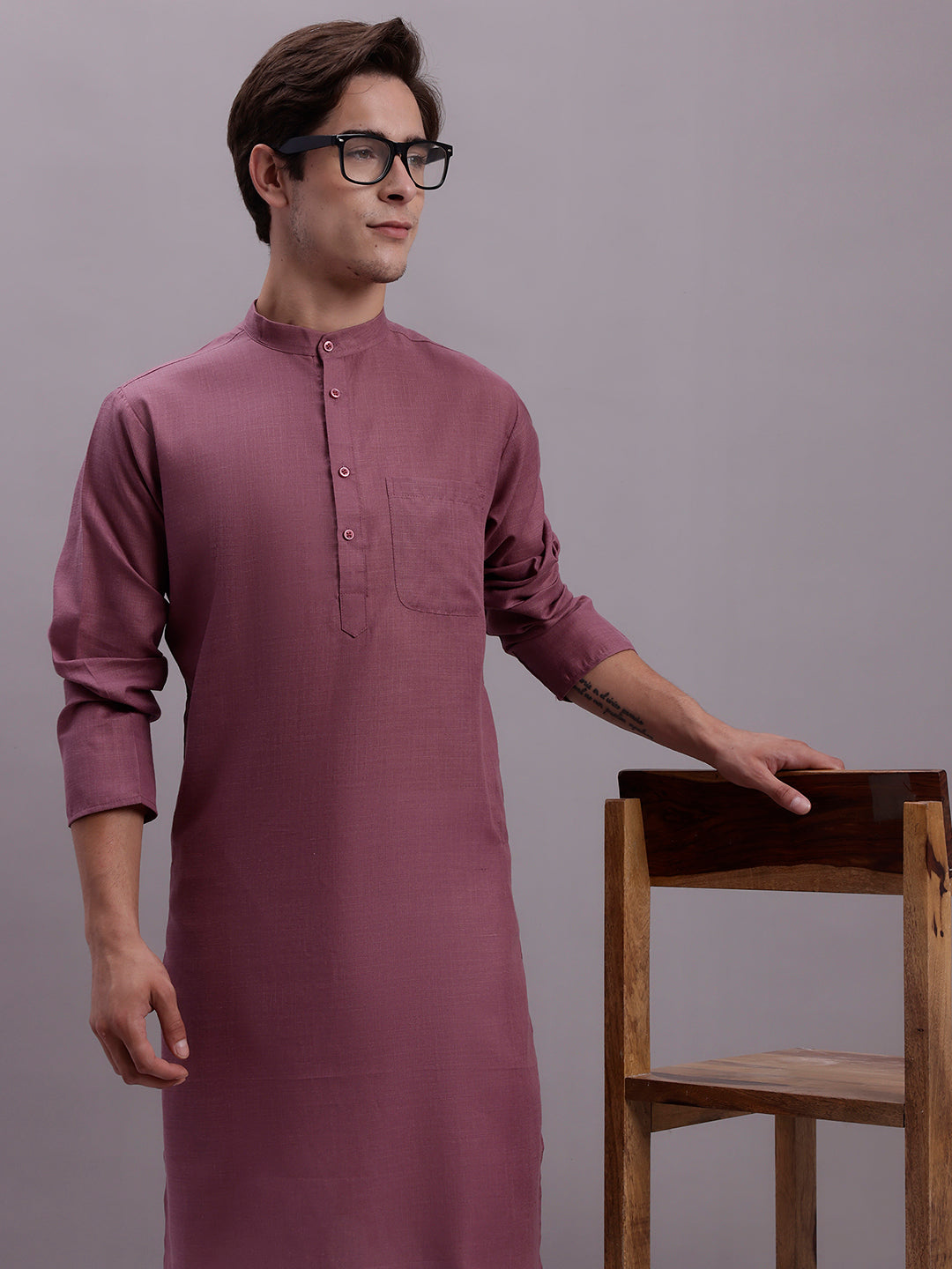Jompers Men's Solid Cotton Kurta With Pyjamas - Magenta - Distacart