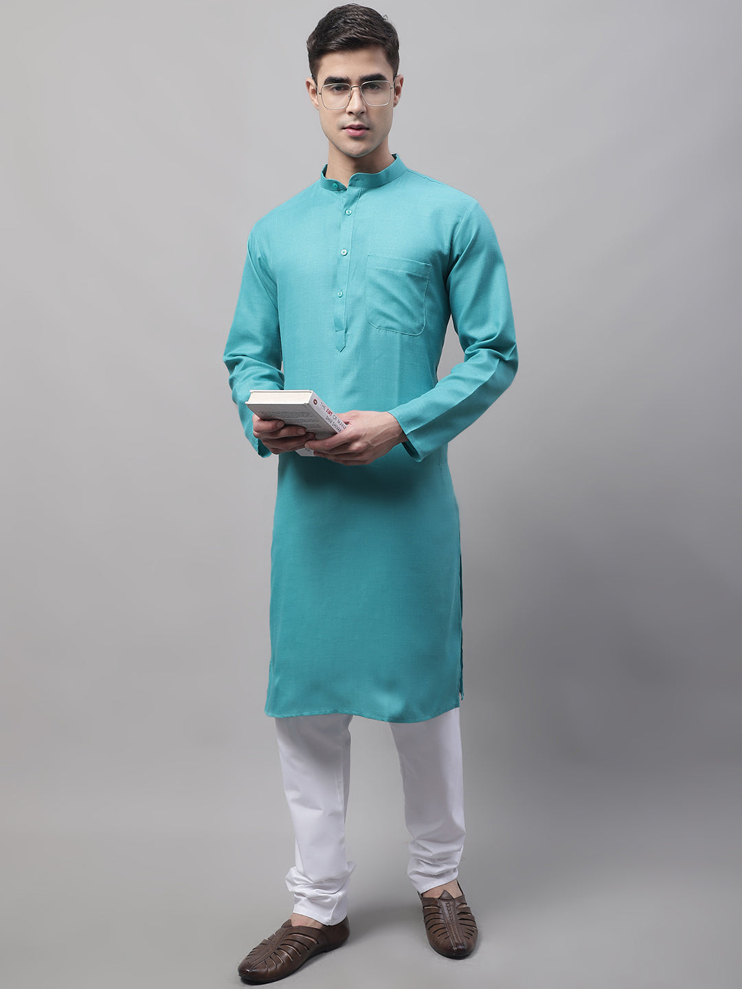 Jompers Men's Cotton Solid Kurta Payjama Sets - Rama - Distacart